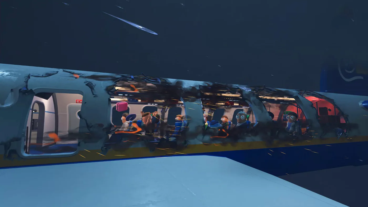 A Dear Passengers aircraft flying through rough weather at night