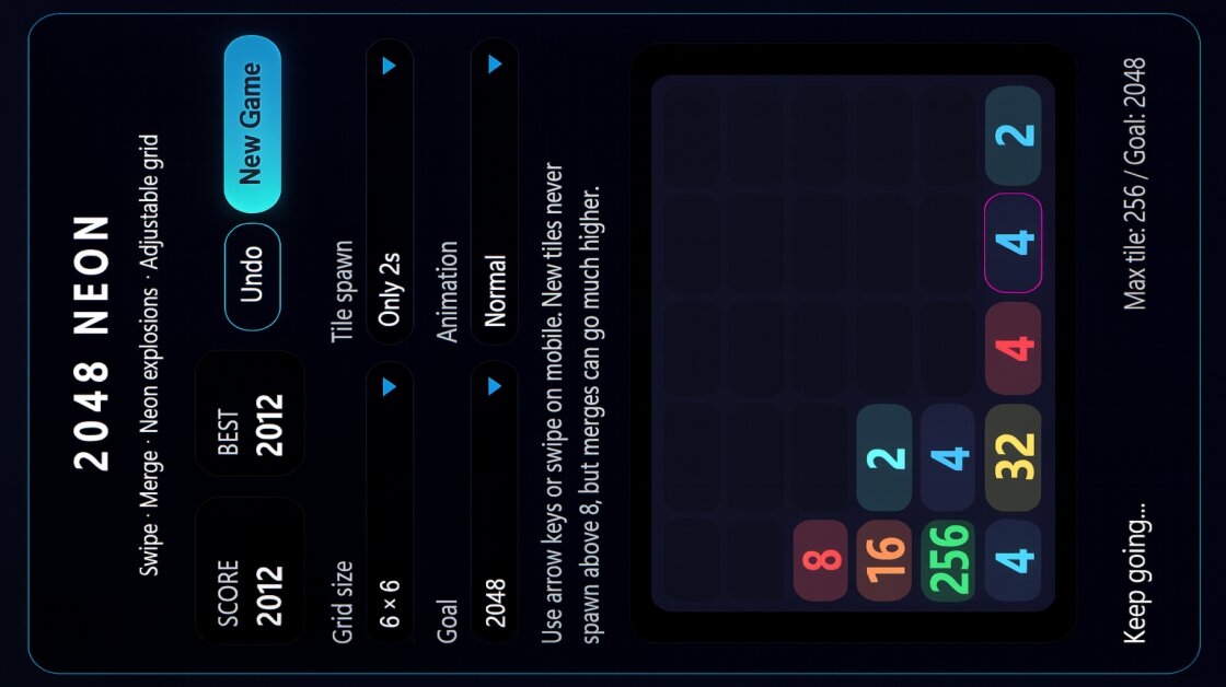 2048 Neon Adjustable Grid Swipe Merge preview